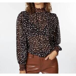 NEW ESQUALO selena smocked animal steps long sleeve blouse in brown, black, brow